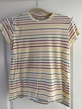 Marine Layer Ivory Short Sleeve Tee with Multicolor Stripes